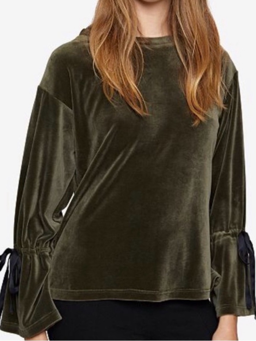 Sanctuary Olive Velvet Tie-Cuff Pullover